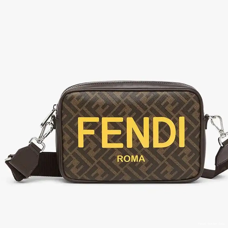 FF Logo In Fabric Camera Compact Brown Motif ROMA Case Fendi 0702